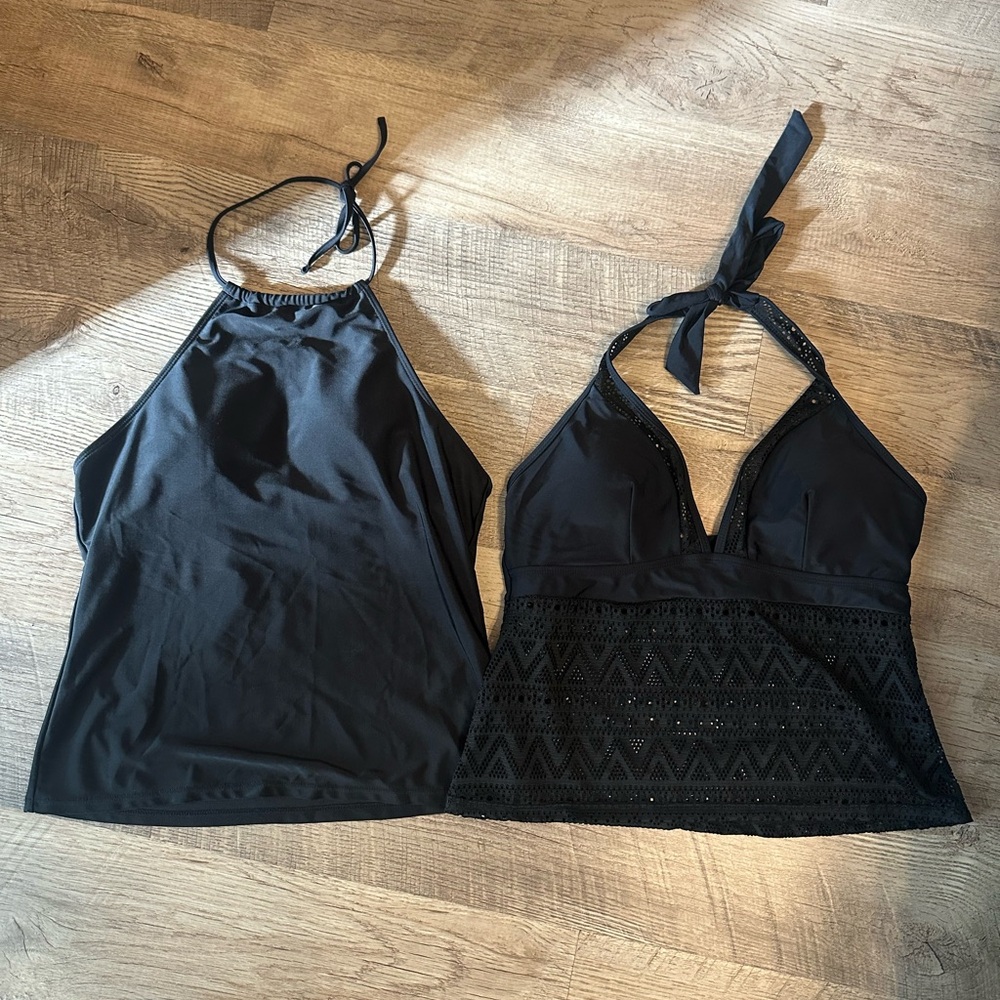 TWO Black Tankini Tops. SZ LARGE. EXCELLENT CONDITION